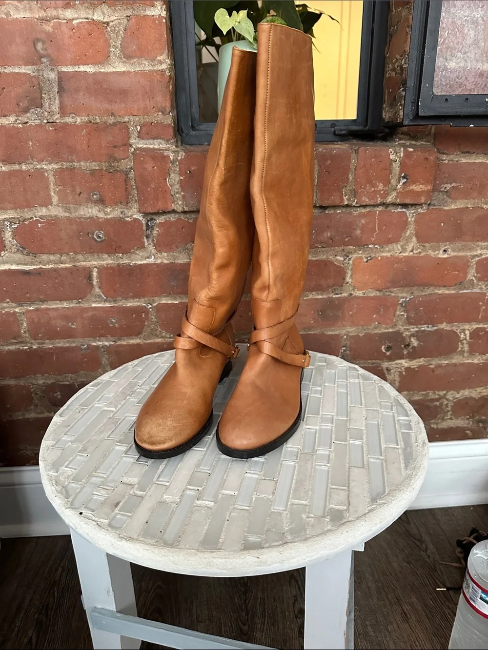 Ralph Lauren Cognac Leather Over-the-Knee Riding Boots